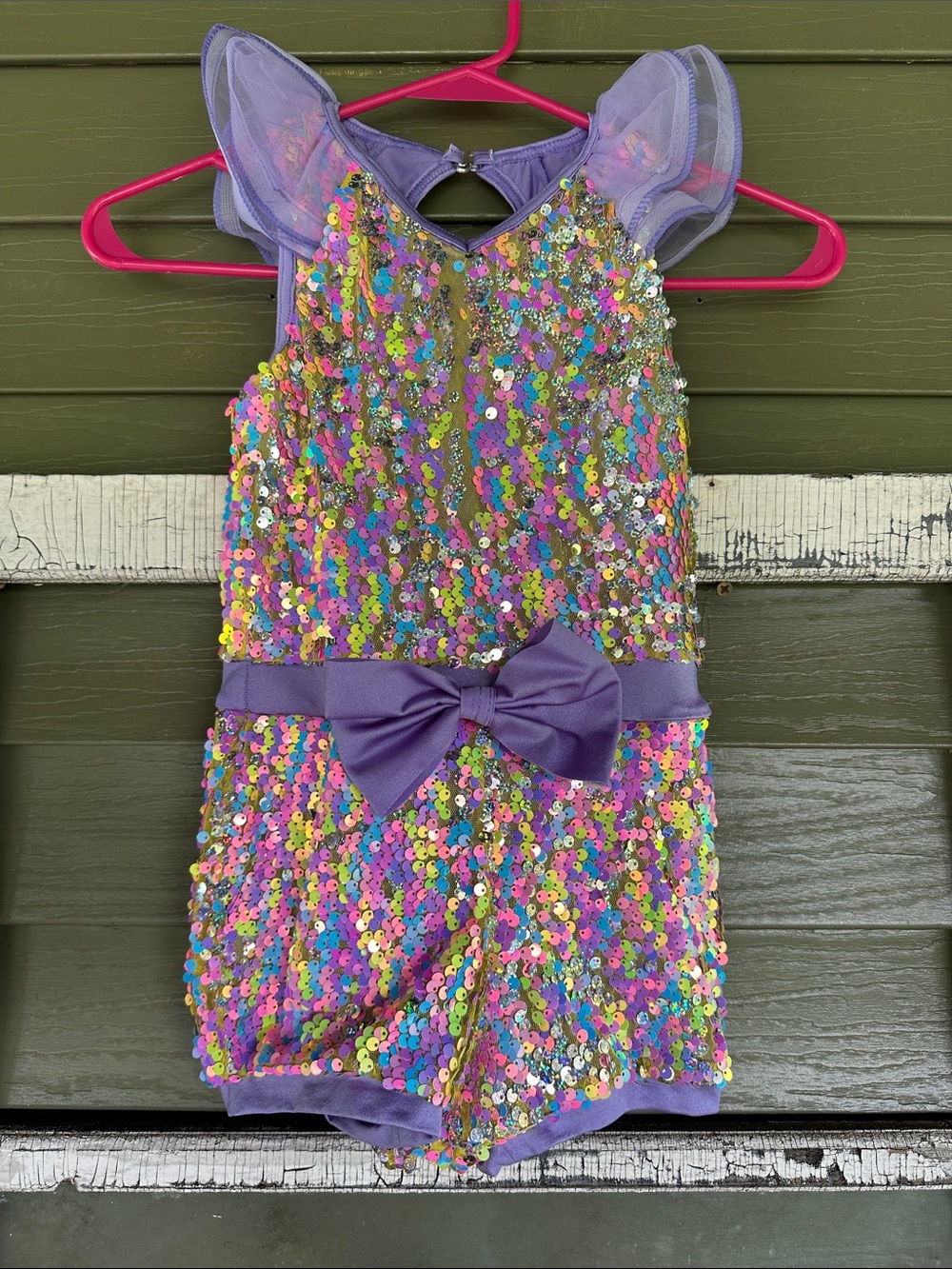 Weissman Kids IC Multi Color Sequin Dance Leotard Unitard Purple Bow Ruffle IC